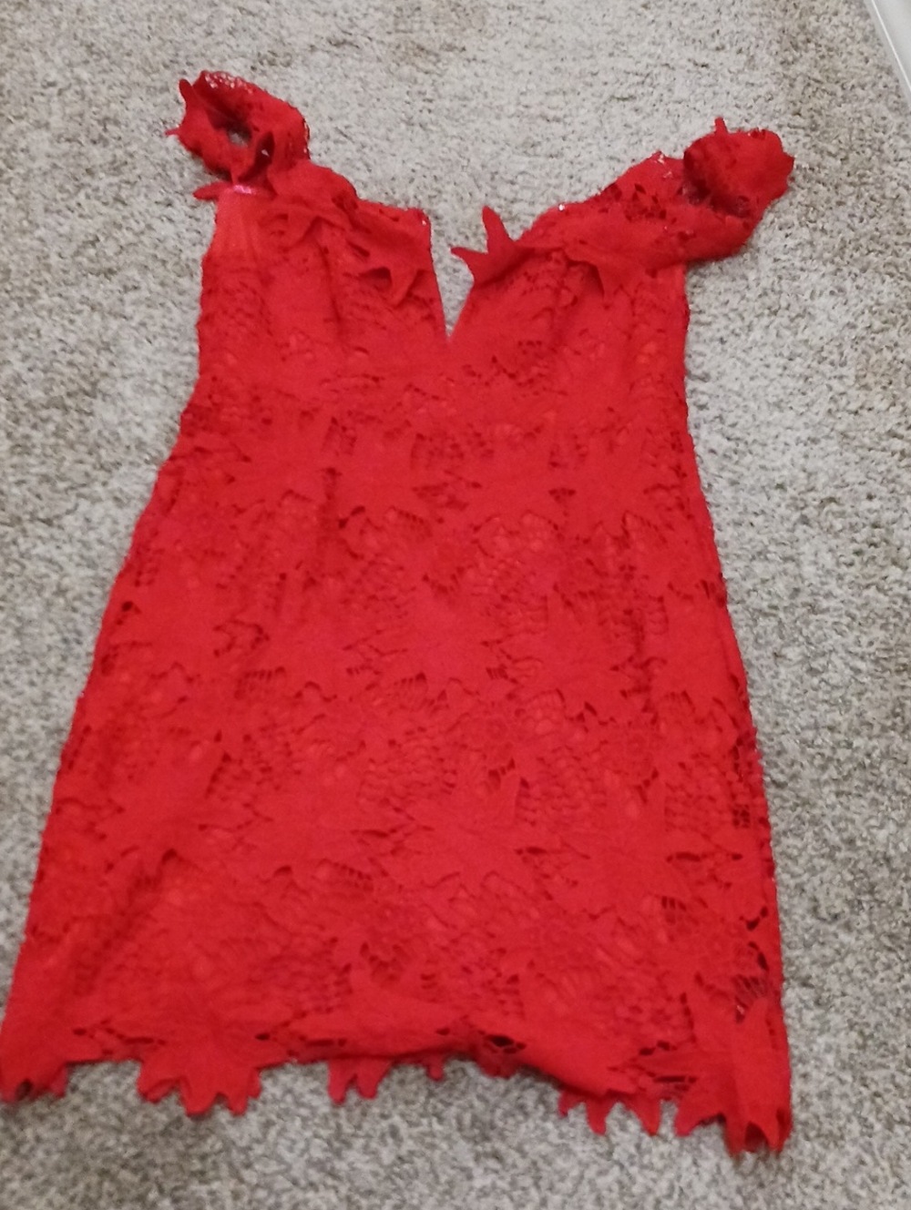 Astr Red Off The Shoulder Lace Dress!